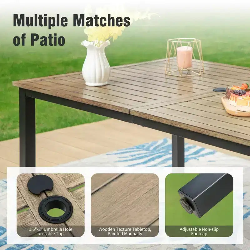 Captiva Designs Set da pranzo da 7 pezzi per patio con tavolo rettangolare in acciaio con finitura Driftwood e sedie con braccioli in metallo