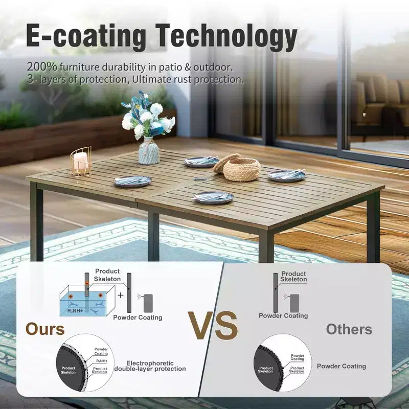 Captiva Designs Set da pranzo da 7 pezzi per patio con tavolo rettangolare in acciaio con finitura Driftwood e sedie con braccioli in metallo