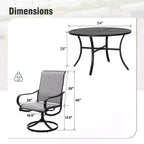 Captiva Designs, table ronde à lattes en acier noir 7 pièces avec trou pour parasol et chaises pivotantes en textilène