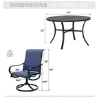 Captiva Designs, table ronde à lattes en acier noir 7 pièces avec trou pour parasol et chaises pivotantes en textilène