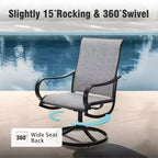 Captiva Designs, table ronde à lattes en acier noir 7 pièces avec trou pour parasol et chaises pivotantes en textilène