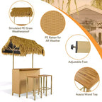 Set da bar 3 pezzi per patio, tavolo e sgabelli da esterno altezza bar con tettuccio, piedini regolabili, piano in legno per mangiare e bere, naturale -ModernLuxe