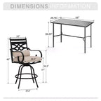 Captiva Designs Ensemble de 5 pièces pour patio extérieur avec table de bar rectangulaire en acier et chaises hautes