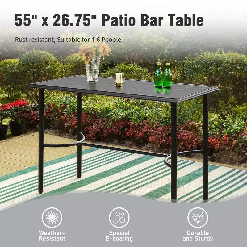 Captiva Designs Ensemble de 5 pièces pour patio extérieur avec table de bar rectangulaire en acier et chaises hautes