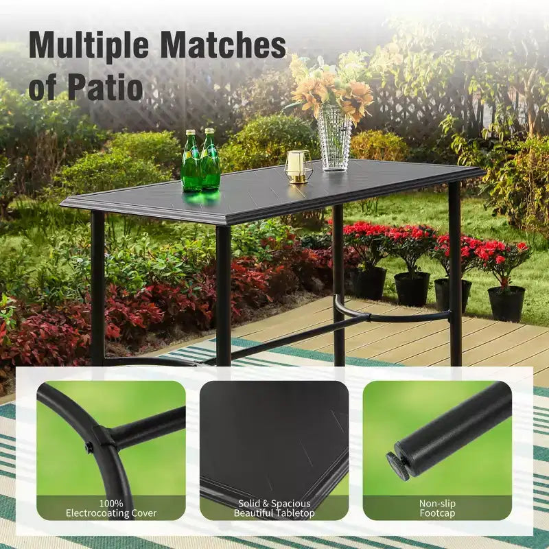 Captiva Designs Ensemble de 5 pièces pour patio extérieur avec table de bar rectangulaire en acier et chaises hautes