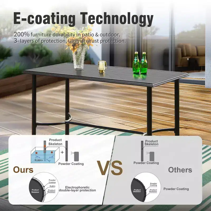 Captiva Designs Ensemble de 5 pièces pour patio extérieur avec table de bar rectangulaire en acier et chaises hautes
