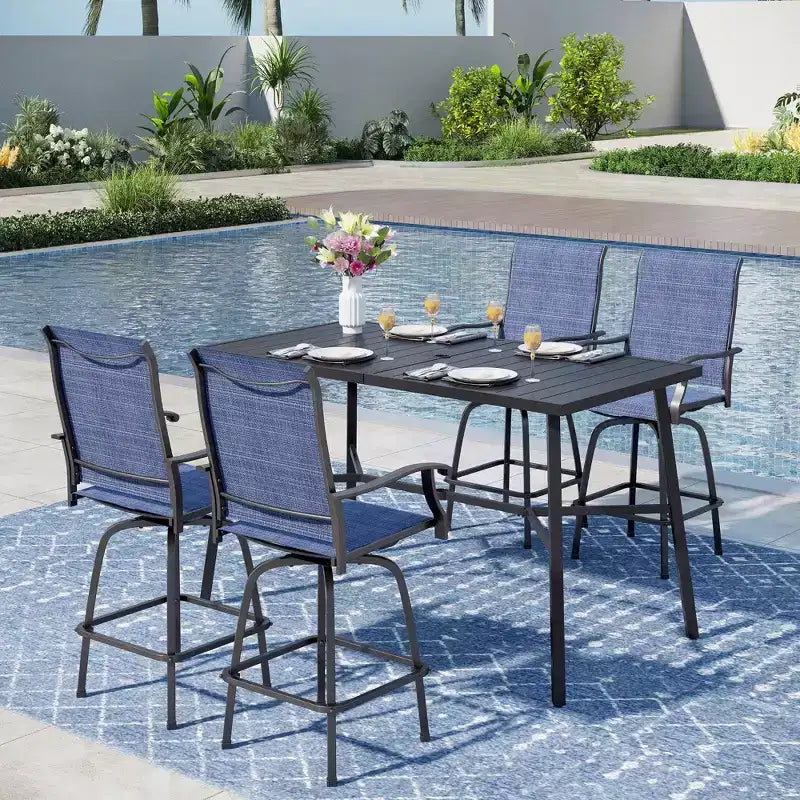 Captiva Designs Ensemble de 5 pièces pour patio extérieur avec table de bar rectangulaire en acier et chaises hautes