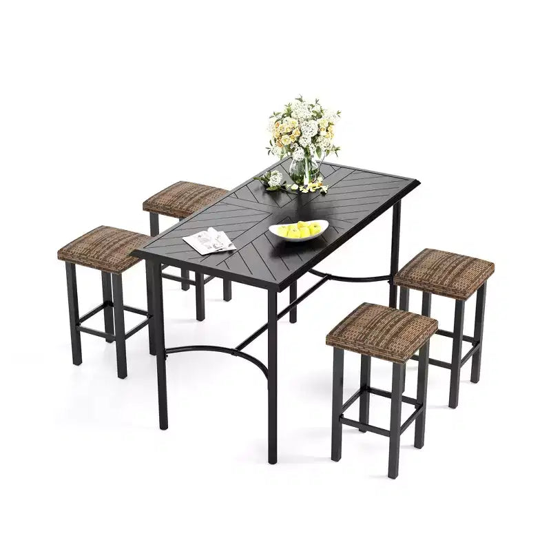 Captiva Designs Ensemble de 5 pièces pour patio extérieur avec table de bar rectangulaire en acier et chaises hautes