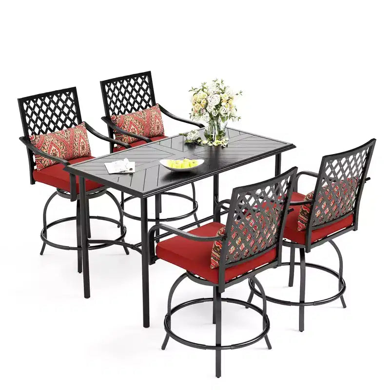 Captiva Designs Ensemble de 5 pièces pour patio extérieur avec table de bar rectangulaire en acier et chaises hautes