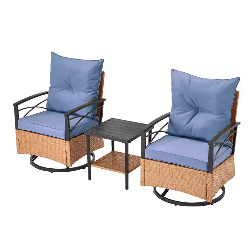 Fauteuils pivotants à bascule en rotin EROMMY 3 pièces pour patio, chaises à bascule pivotantes d'extérieur avec 1 table basse en rotin, parfaites pour le porche, le jardin et la pelouse