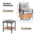 Fauteuils pivotants à bascule en rotin EROMMY 3 pièces pour patio, chaises à bascule pivotantes d'extérieur avec 1 table basse en rotin, parfaites pour le porche, le jardin et la pelouse