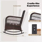 Fauteuils pivotants à bascule en rotin EROMMY 3 pièces pour patio, chaises à bascule pivotantes d'extérieur avec 1 table basse en rotin, parfaites pour le porche, le jardin et la pelouse