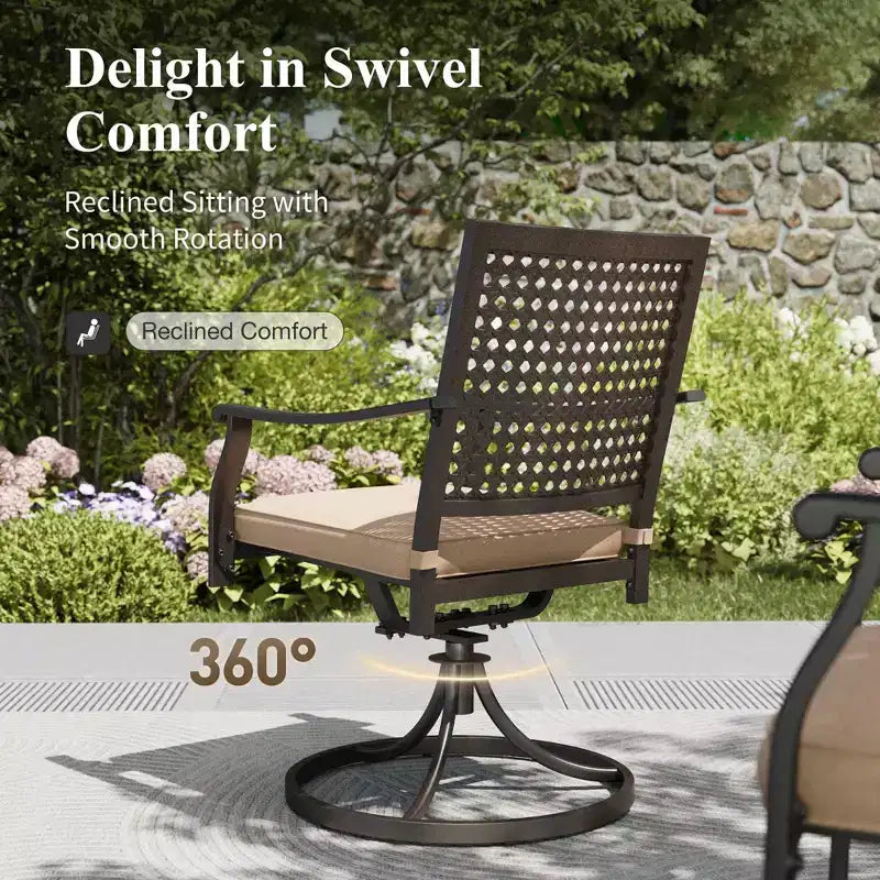 Captiva Designs Set da pranzo da patio 8 pezzi con tavolo rettangolare in acciaio e sedie in acciaio nere e ombrellone beige