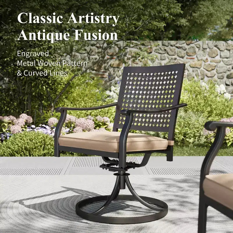Captiva Designs Set da pranzo da patio 8 pezzi con tavolo rettangolare in acciaio e sedie in acciaio nere e ombrellone beige