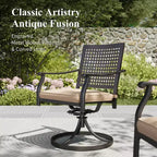 Captiva Designs Set da pranzo da patio 8 pezzi con tavolo rettangolare in acciaio e sedie in acciaio nere e ombrellone beige