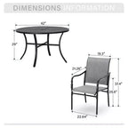 Captiva Designs Ensemble repas de 5 pièces pour terrasse – Table de salle à manger en acier avec trou pour parasol et chaises avec accoudoirs en textilène gris