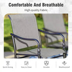 Captiva Designs Ensemble repas de 5 pièces pour terrasse – Table de salle à manger en acier avec trou pour parasol et chaises avec accoudoirs en textilène gris