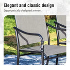 Captiva Designs Ensemble repas de 5 pièces pour terrasse – Table de salle à manger en acier avec trou pour parasol et chaises avec accoudoirs en textilène gris