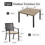 Captiva Designs Set da pranzo da 5 pezzi per esterni in acciaio con tavolo quadrato effetto legno e sedie in metallo con cuscino
