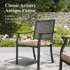 Captiva Designs Set da pranzo da 5 pezzi per esterni in acciaio con tavolo quadrato effetto legno e sedie in metallo con cuscino