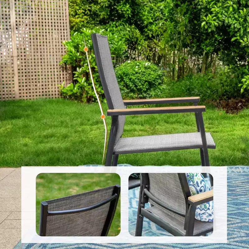 Captiva Designs Tavolo rettangolare 7 pezzi con piano a doghe regolabile e sedie in alluminio textilene grigio