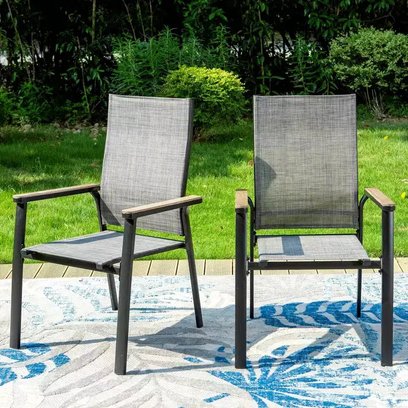 Captiva Designs Tavolo rettangolare 7 pezzi con piano a doghe regolabile e sedie in alluminio textilene grigio