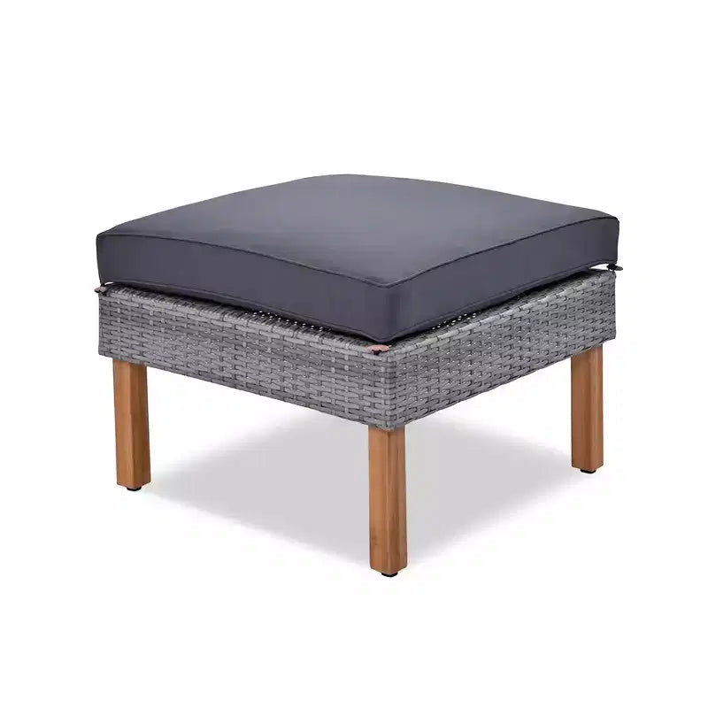 Ensemble de meubles de patio 9 pièces en rotin résistant aux intempéries Whisen et canapé sectionnel d'extérieur avec table basse et coussins - Gris