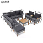 Ensemble de meubles de patio 9 pièces en rotin résistant aux intempéries Whisen et canapé sectionnel d'extérieur avec table basse et coussins - Gris