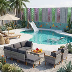 Ensemble de meubles de patio 9 pièces en rotin résistant aux intempéries Whisen et canapé sectionnel d'extérieur avec table basse et coussins - Gris