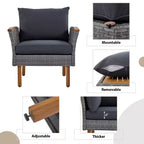 Ensemble de meubles de patio 9 pièces en rotin résistant aux intempéries Whisen et canapé sectionnel d'extérieur avec table basse et coussins - Gris