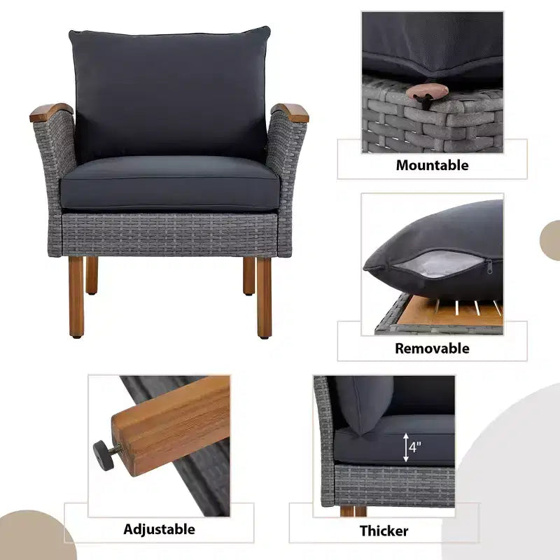 Ensemble de meubles de patio 9 pièces en rotin résistant aux intempéries Whisen et canapé sectionnel d'extérieur avec table basse et coussins - Gris
