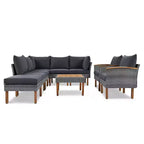 Ensemble de meubles de patio 9 pièces en rotin résistant aux intempéries Whisen et canapé sectionnel d'extérieur avec table basse et coussins - Gris