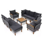 Ensemble de meubles de patio 9 pièces en rotin résistant aux intempéries Whisen et canapé sectionnel d'extérieur avec table basse et coussins - Gris