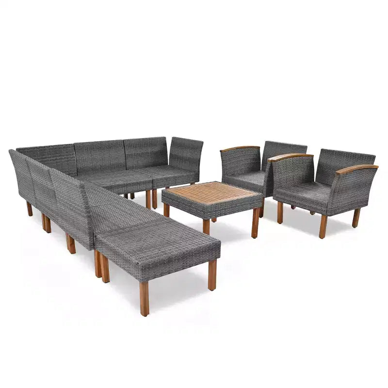 Ensemble de meubles de patio 9 pièces en rotin résistant aux intempéries Whisen et canapé sectionnel d'extérieur avec table basse et coussins - Gris