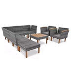 Ensemble de meubles de patio 9 pièces en rotin résistant aux intempéries Whisen et canapé sectionnel d'extérieur avec table basse et coussins - Gris