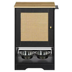 Stazione di alimentazione per cani con contenitore, mobile contenitore per cibo per animali domestici con 2 ciotole per cani e ganci laterali, stazione nascosta per cibo per animali domestici per alimentazione e abbeveraggio