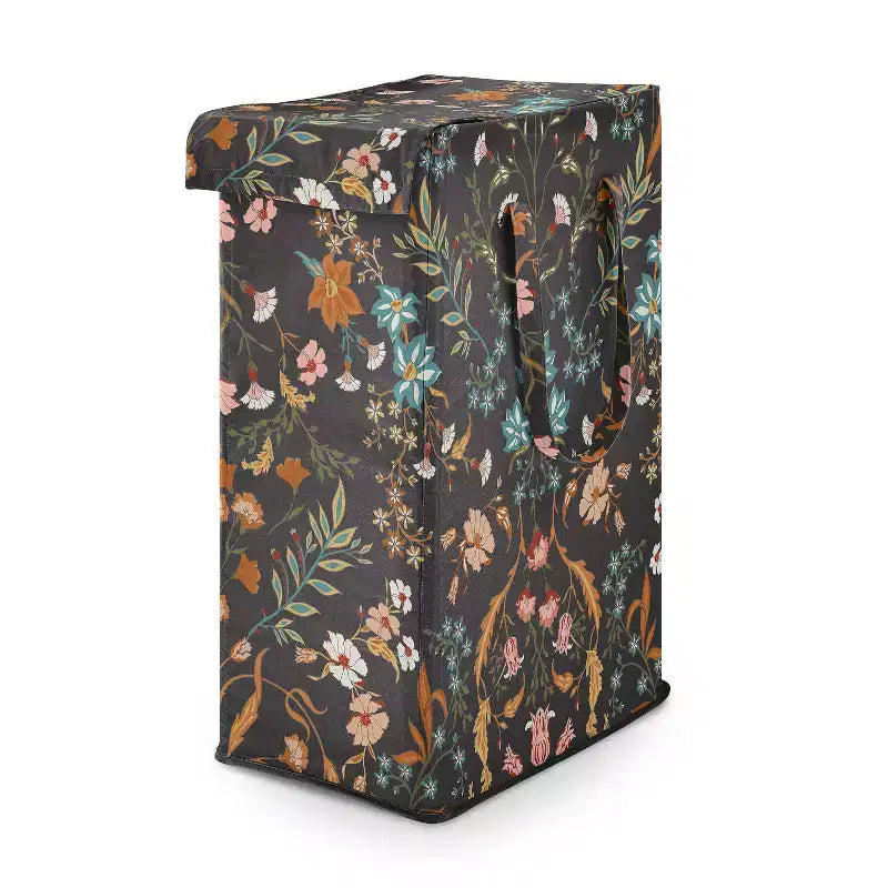 Sweet Jojo Designs Girl Foldable Laundry Hamper with Handles Boho Floral Wildflower Black and Orange