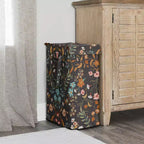 Cesto Portabiancheria Pieghevole per Bambina con Manici, Fantasia Floreale Bohemien Fiori Selvatici Nero e Arancione