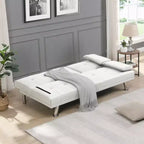 Divano Letto con Bracciolo, Struttura in Legno, Due Portabicchieri, Gambe in Acciaio Inox