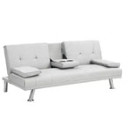 Divano Letto con Bracciolo, Struttura in Legno, Due Portabicchieri, Gambe in Acciaio Inox