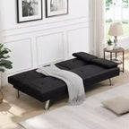 Divano Letto con Bracciolo, Struttura in Legno, Due Portabicchieri, Gambe in Acciaio Inox