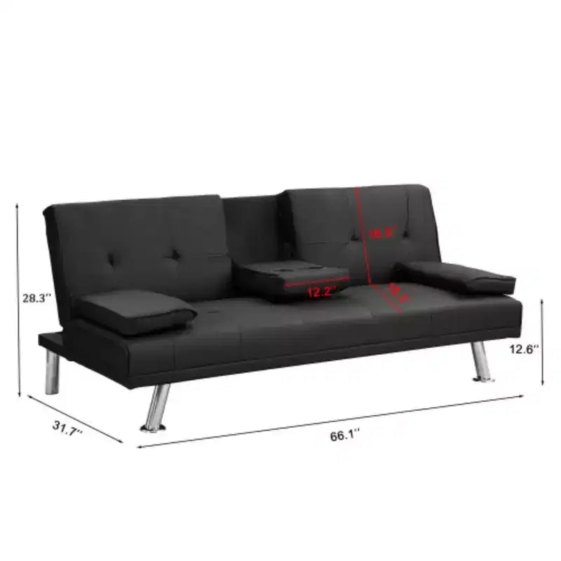 Divano Letto con Bracciolo, Struttura in Legno, Due Portabicchieri, Gambe in Acciaio Inox