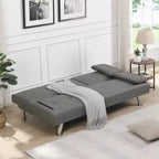 Divano Letto con Bracciolo, Struttura in Legno, Due Portabicchieri, Gambe in Acciaio Inox