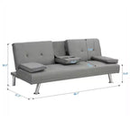 Divano Letto con Bracciolo, Struttura in Legno, Due Portabicchieri, Gambe in Acciaio Inox