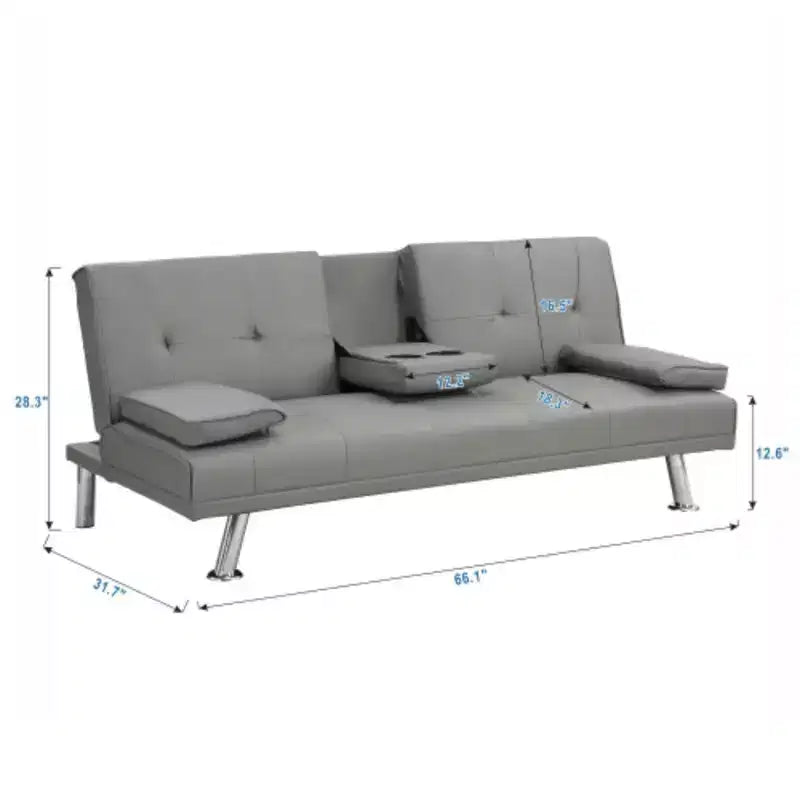 Divano Letto con Bracciolo, Struttura in Legno, Due Portabicchieri, Gambe in Acciaio Inox