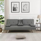 Divano Letto con Bracciolo, Struttura in Legno, Due Portabicchieri, Gambe in Acciaio Inox