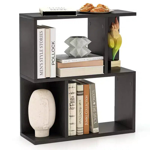 Costway 1/2 PCS 3-Tier Bookshelf Geometric Bookcase Side Table with Open Storage Display Shelf Black