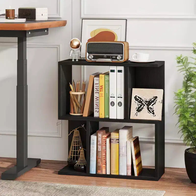 1/2 PZ Libreria a 3 livelli Scaffale geometrico Tavolino con ripiani a giorno Espositore nero