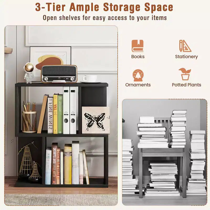 1/2 PZ Libreria a 3 livelli Scaffale geometrico Tavolino con ripiani a giorno Espositore nero