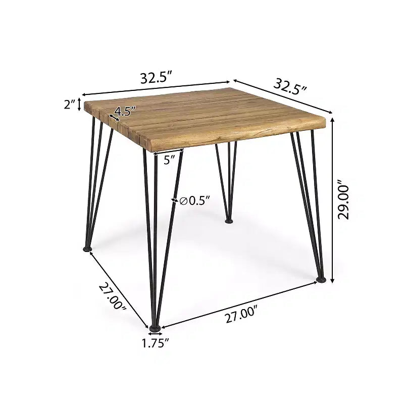 Christopher Knight Home Blaine Set da Pranzo da Esterno di 5 Pezzi in Legno di Acacia e Ferro con Cuscini, Teak e Crema